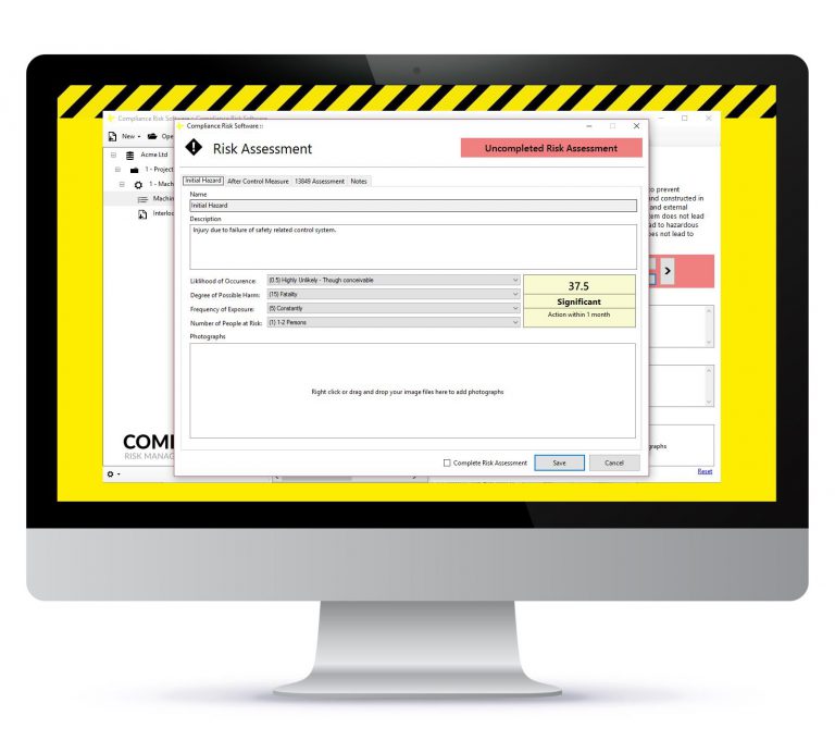 Screenshot of risk assessment functionality in the software